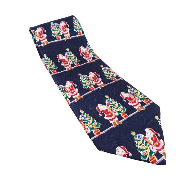 Vintage Christmas Neck Tie Silk  Santa Tree St. Nick's Tie Shop - Picture 1 of 3